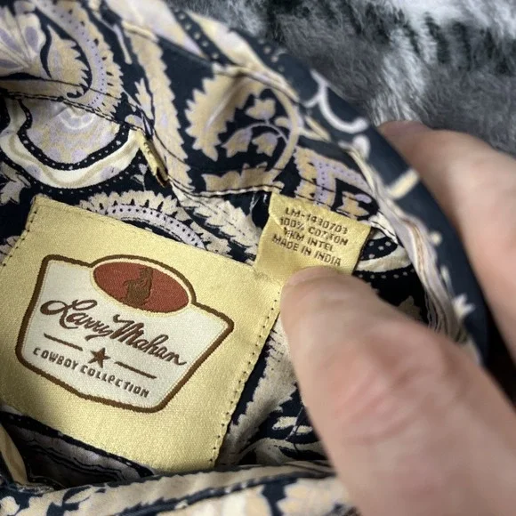 Larry Mahan Shirt Mens M Paisley Blue Pearl Snap Cowboy Collection - Picture 4 of 12